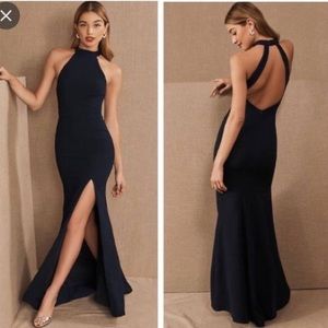 NEW Anthropologie BHLDN Montreal High Neck Cutout Maxi Dress Gown Navy Blue 18
